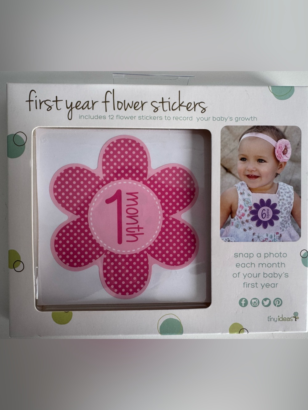 Tiny Ideas Baby Girl First Year Monthly Milestone Flower Stickers 1-12 Months
